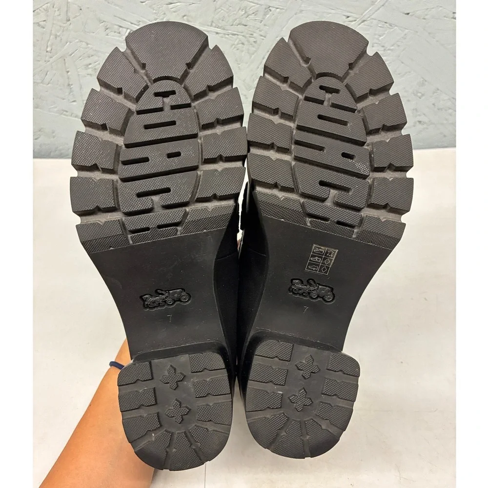 Coach Colleen Platform Lug Sole Loafers Womens 7 Black Leather CC948 Chunky